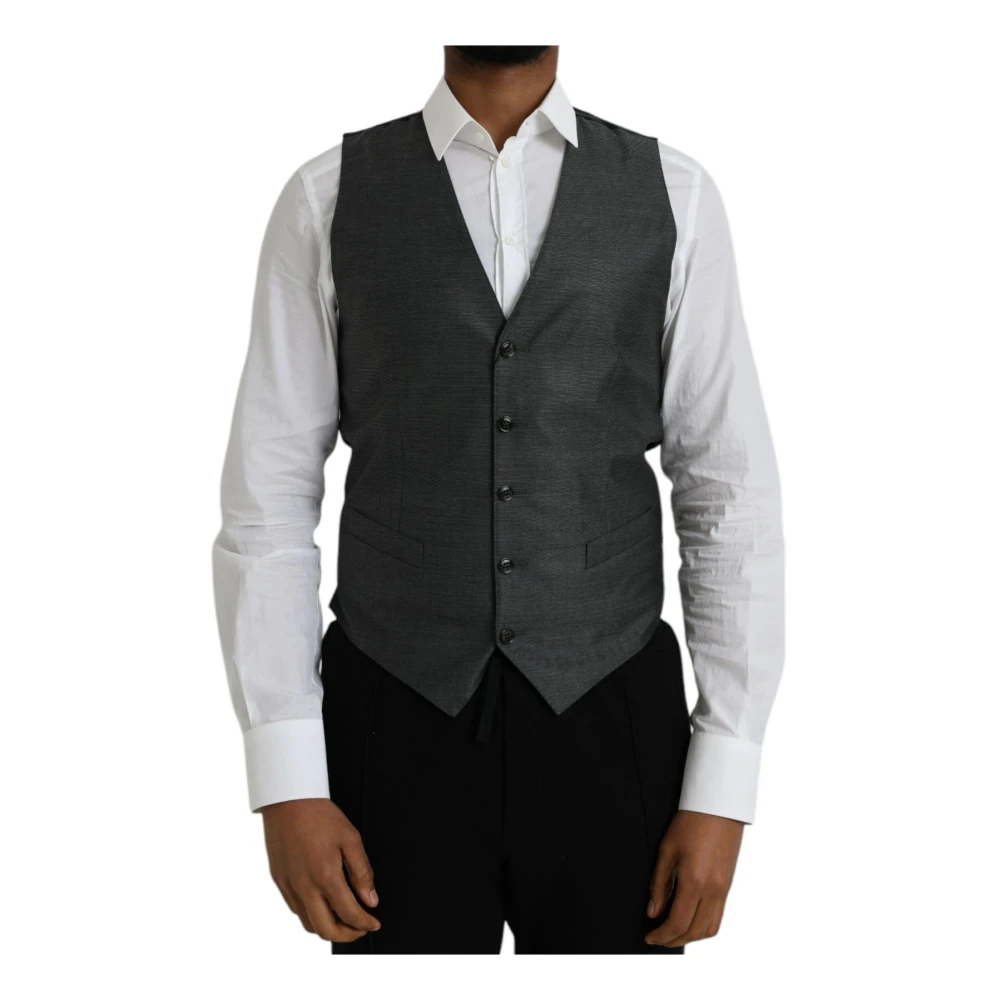 Dolce & Gabbana Grijze Wol Formele Vest Gray Heren