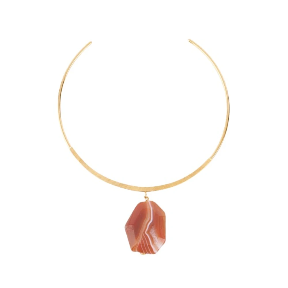Pink Agate Gold Choker Necklace