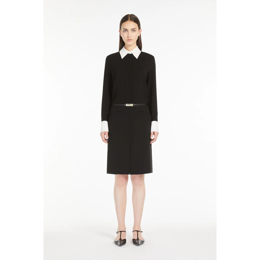 Max Mara Studio Zwarte overhemdjurk met contrasterende kraag Black Dames