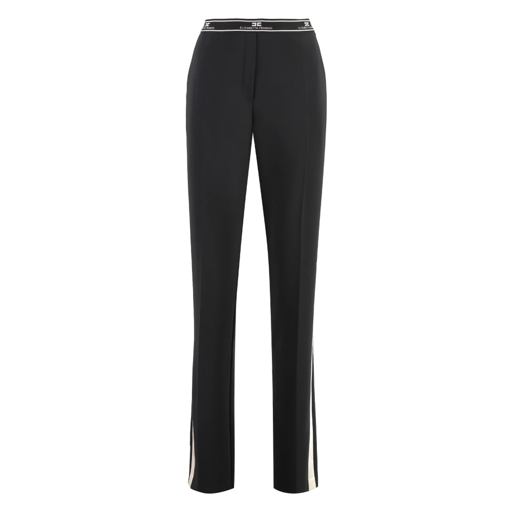 Elisabetta Franchi Gestreepte Crepe Broek met Elastische Tailleband Black Dames