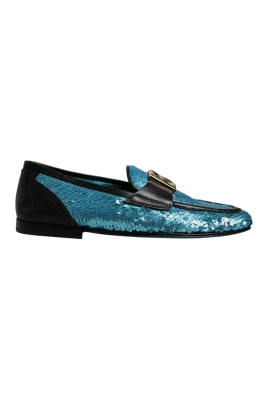 Blå Paillett Loafers Stiliga Skor