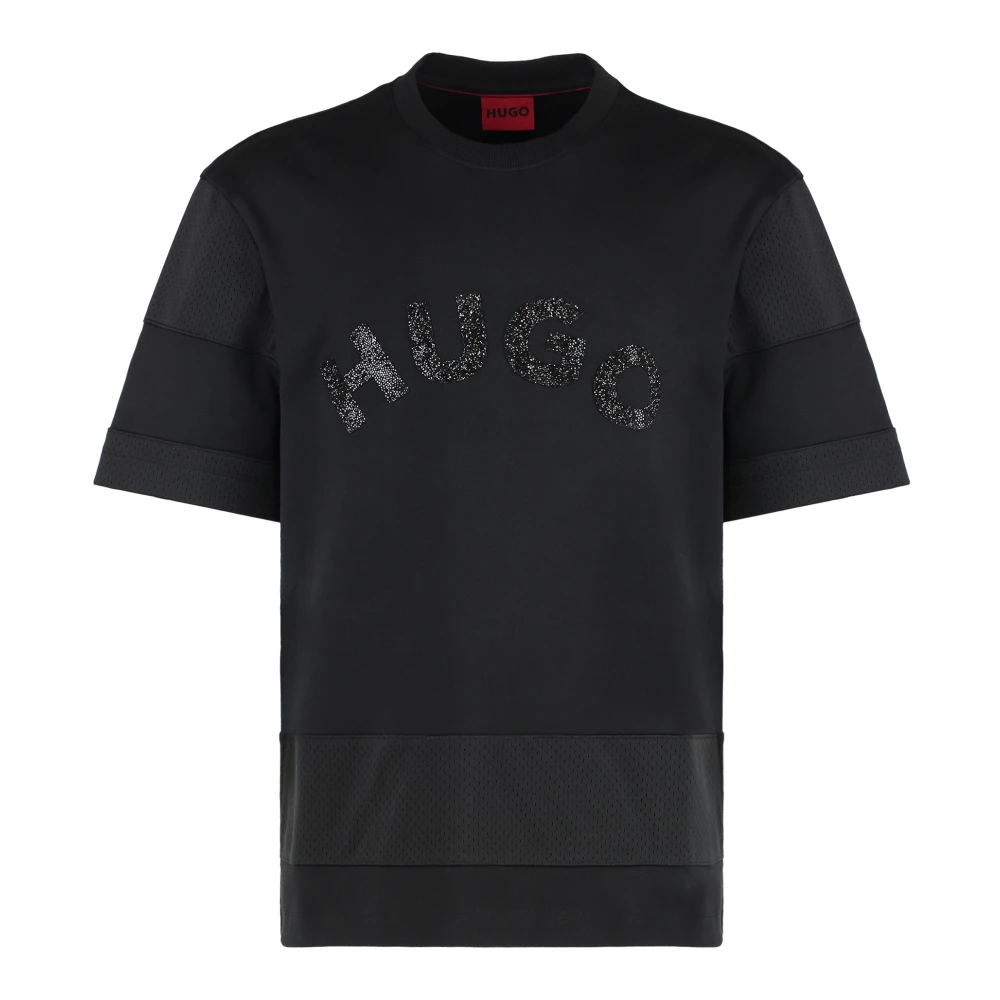 Hugo Boss Katoenen Crew-neck T-shirt met Technische Stofinzetten Black Heren
