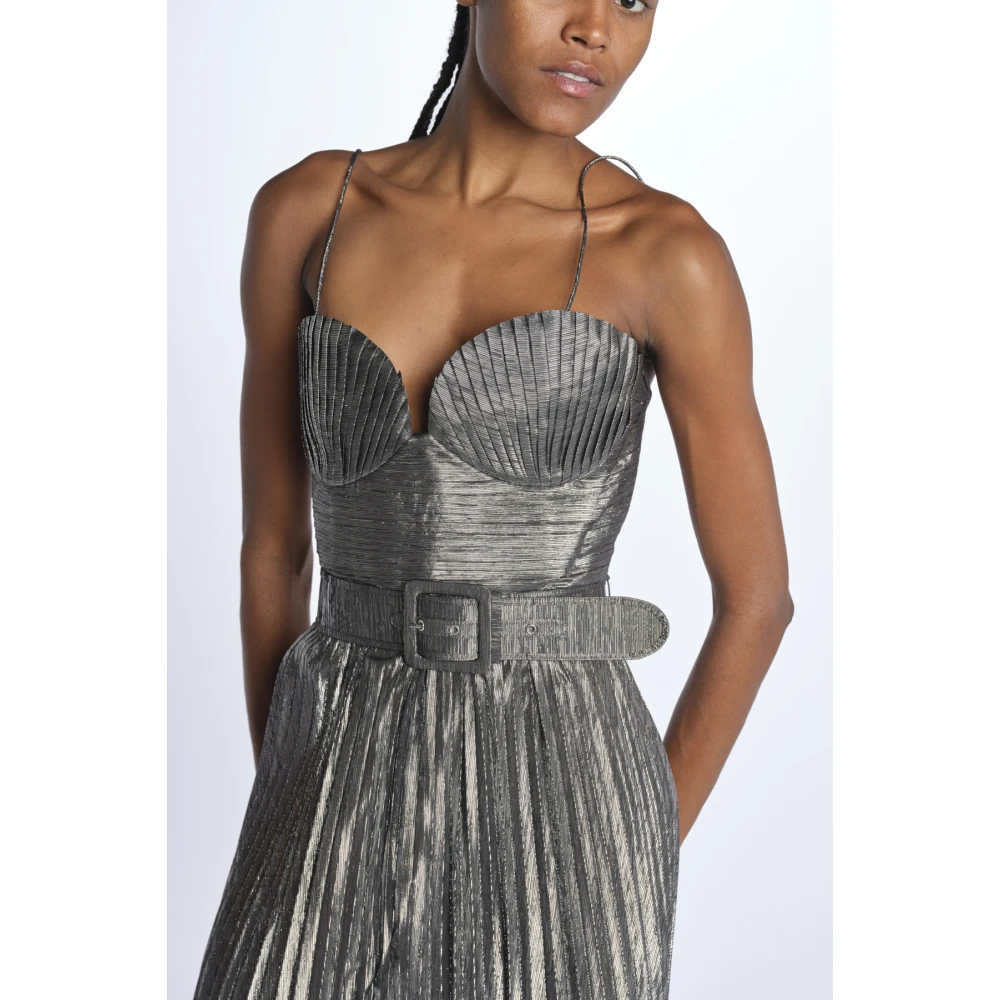 Rebecca Vallance Zilver Geplooide Lange Jurk Gray Dames