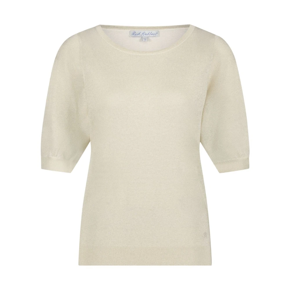Red Button Glitter Fonkelende Parel Gebreide Top Beige Dames