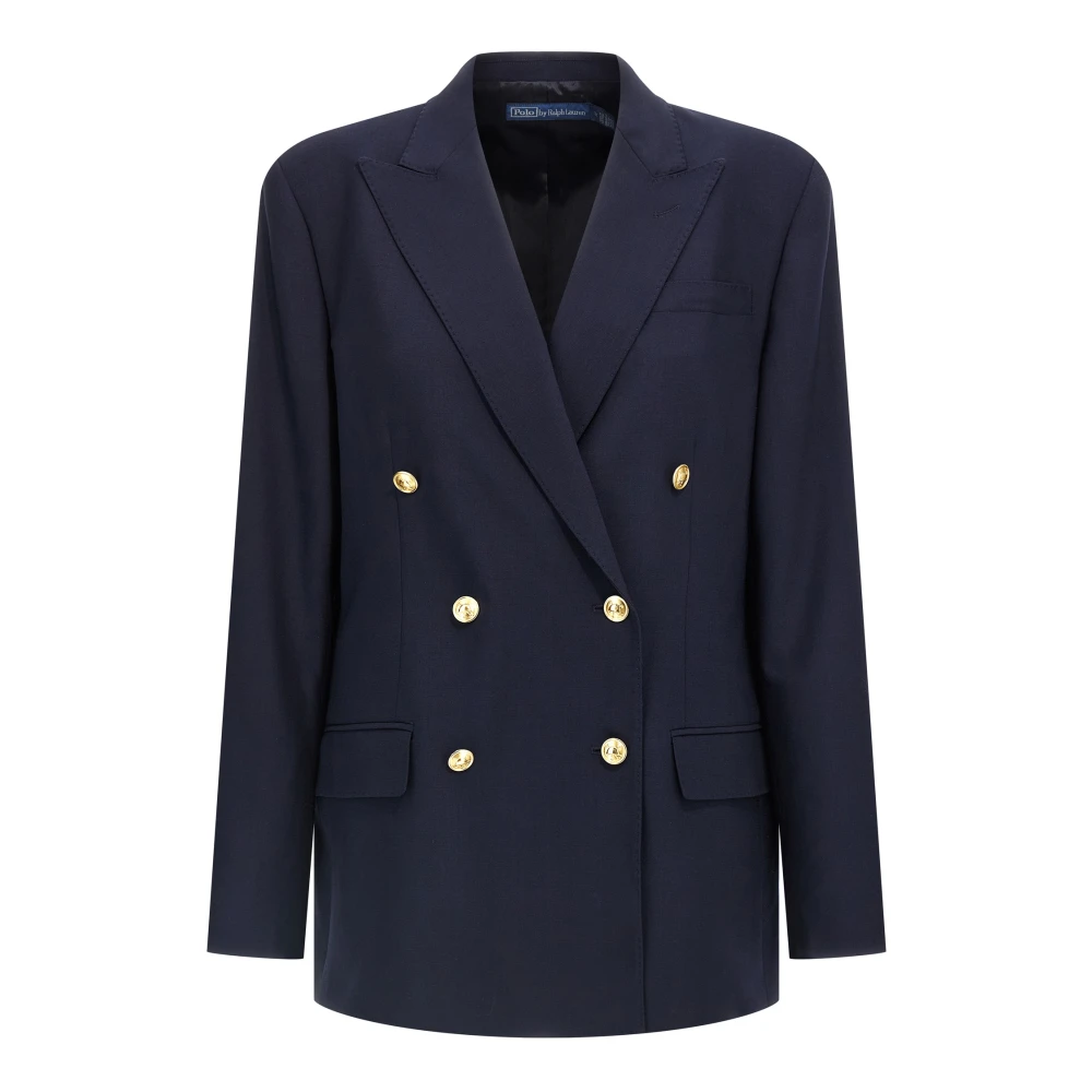 Polo Ralph Lauren Women's Blue Double-Breasted Stretch Wool Crêpe Blazer