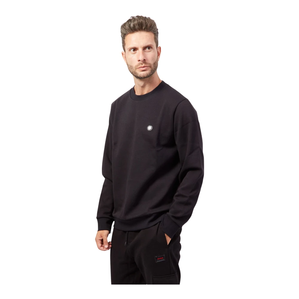 Boss Katoenen Crewneck Logo Sweatshirt Zwart Black Heren