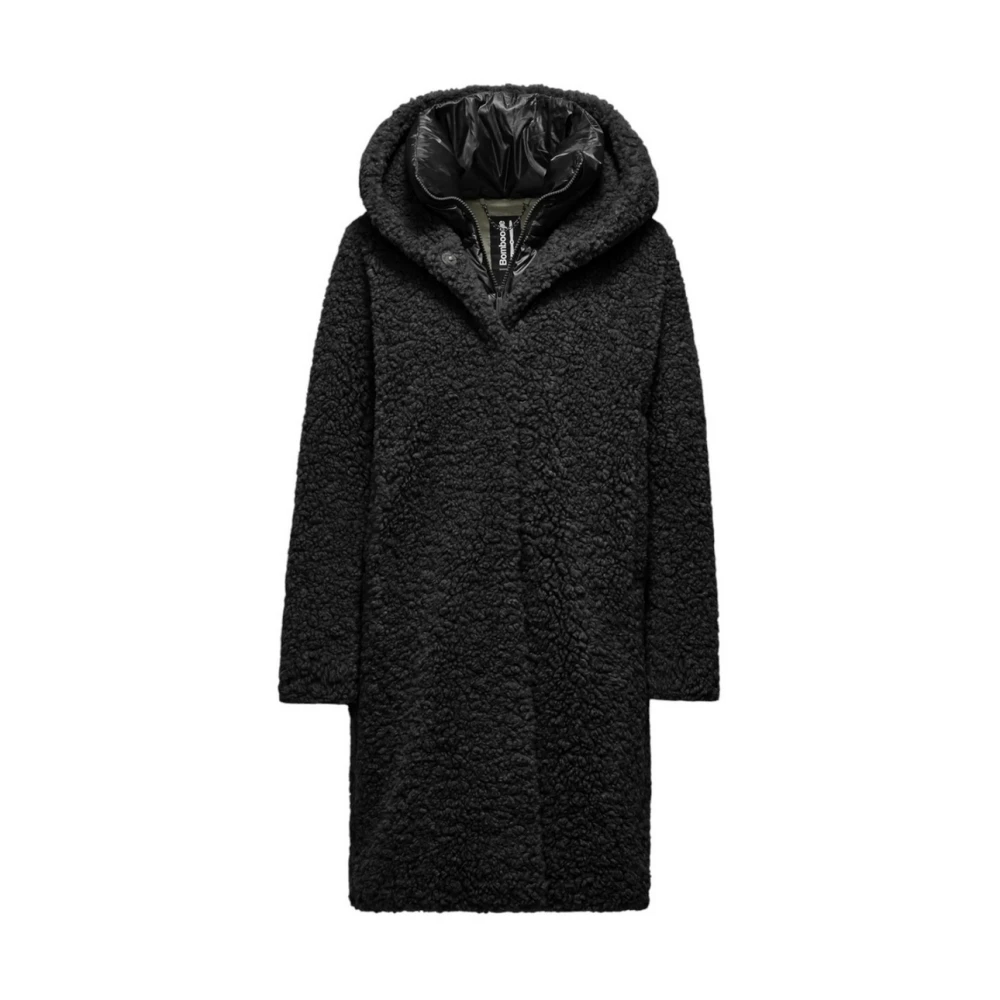 BomBoogie Zwarte Lange Jas met Afneembare Kraag Black Dames