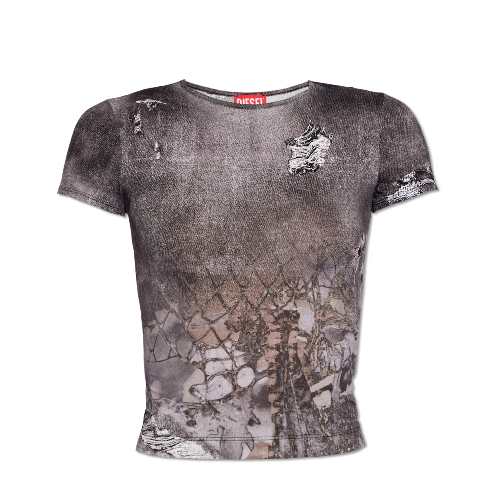 Diesel Cropped T-shirt with abstract print Gray Dames
