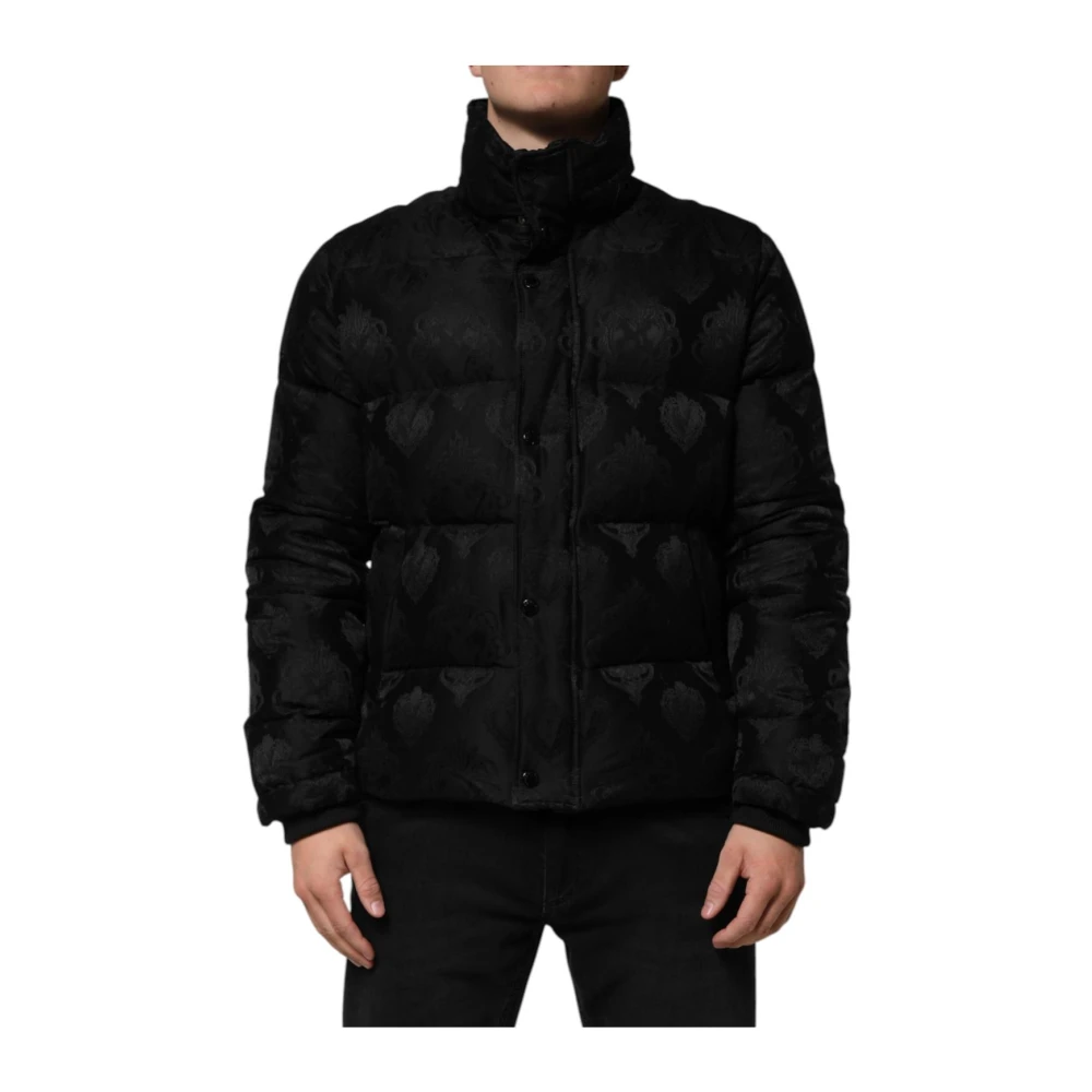 Dolce & Gabbana Men's Black Quilted Jacquard Puffer Bomber Jacket