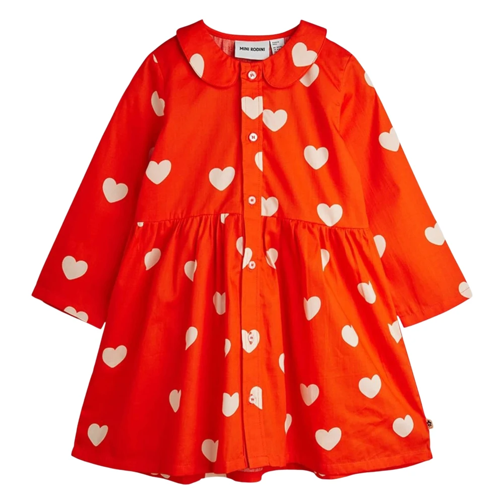 Mini Rodini Girls Orange Dresses, 6 Y, Hearts Aop Shirt Dress