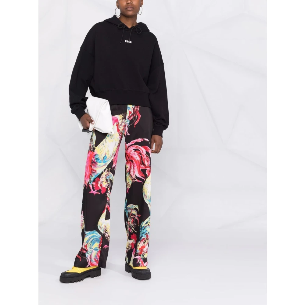 Msgm Zwart Logo Print Hoodie Black Dames