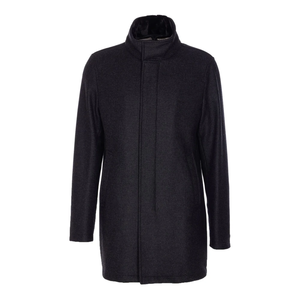 Herno Men's Grey Wool Coat With Shearling Collar