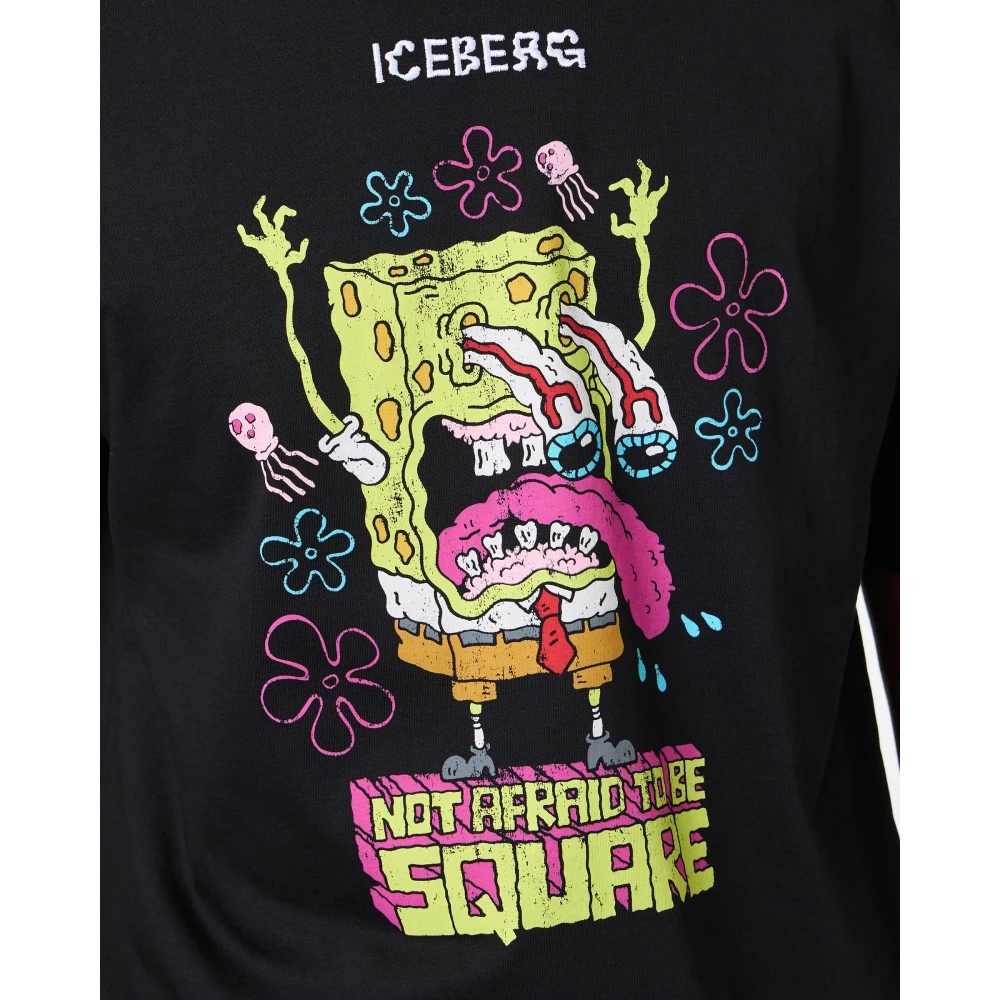 Iceberg Zwart T-shirt met norHeren pasvorm en SpongeBob-print Black Heren