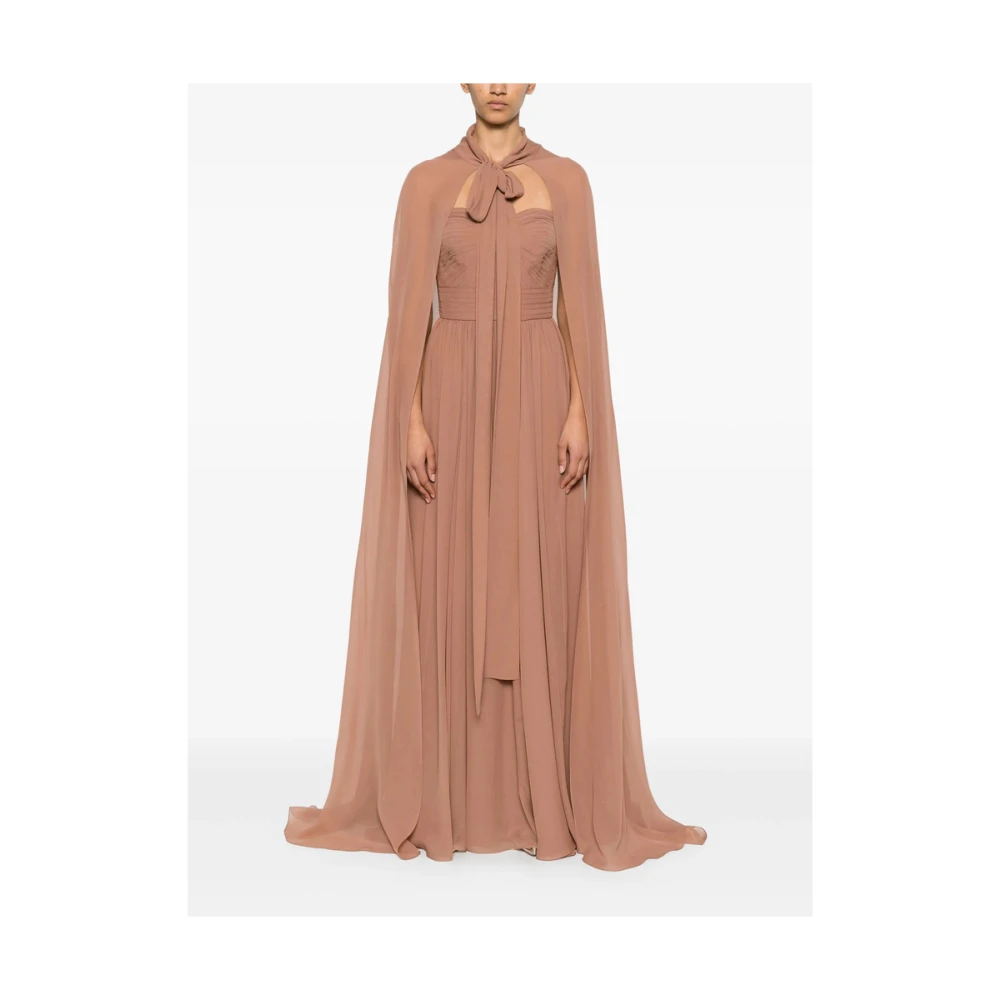Elie Saab Bruine Halternek Jurk met Cape Inzet Brown Dames