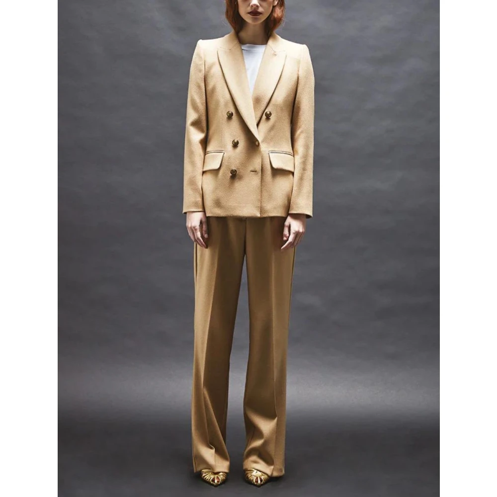 Nenette Rechte Pijp Wol Broek Essential Beige Dames