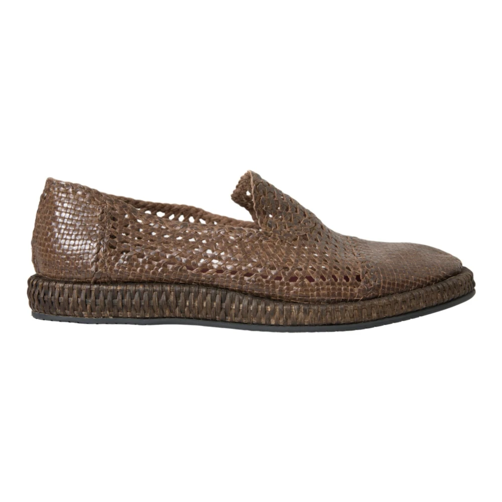 Dolce & Gabbana Men's Brown Loafers, 7 Uk, Woven Leather Slipper Loafers