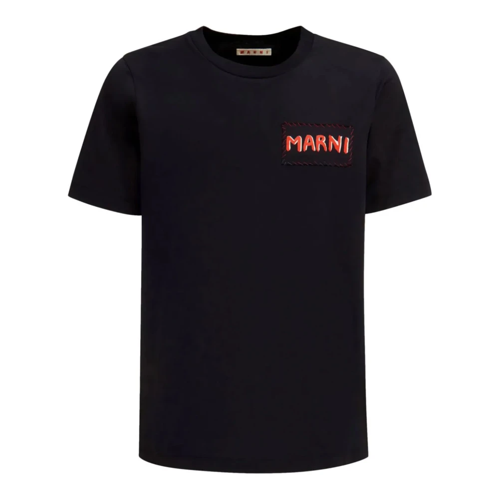 Marni Zwarte katoenen T-shirt met logo Black Heren