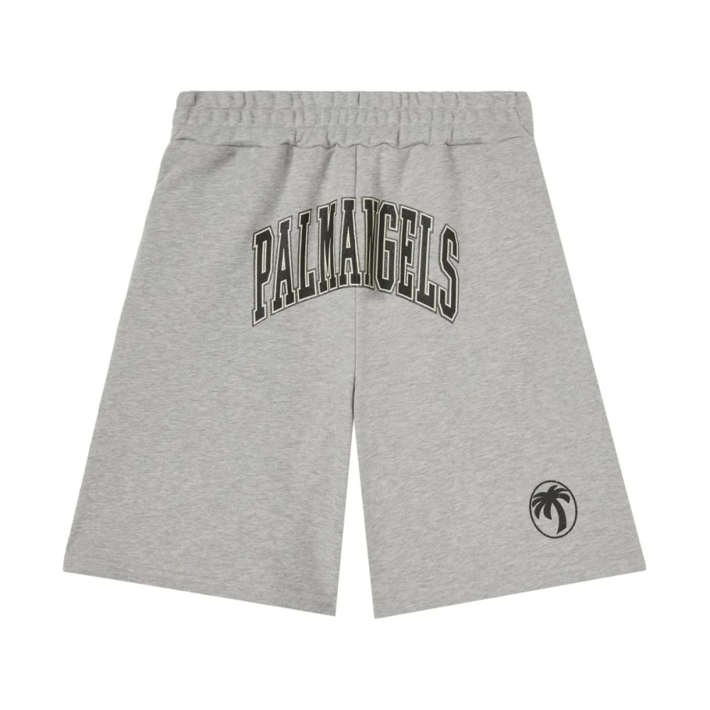 Palm Angels Logo Print Grijze Trekkoord Shorts Gray Heren