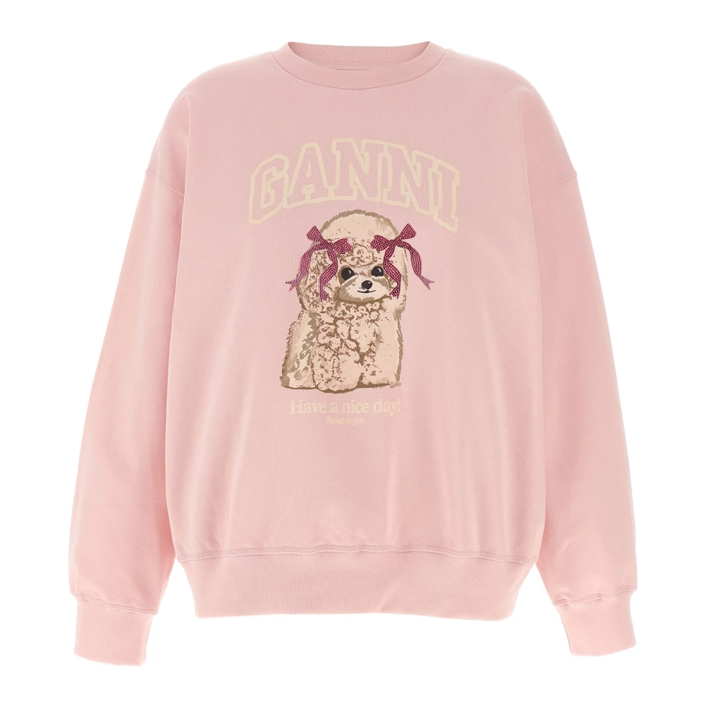 Ganni Pink Sweatshirts, Female, M, Front Print Sweatshirt
