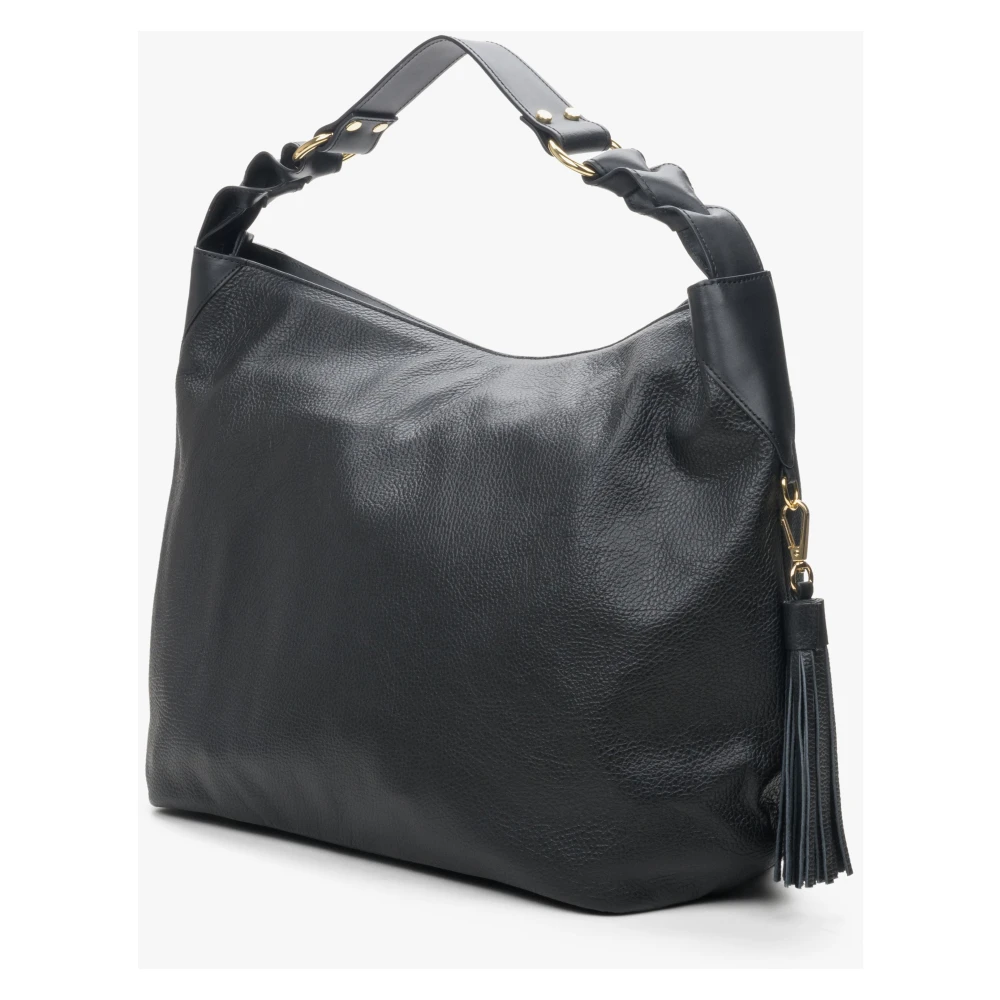 Estro Dames Zwarte Hobo Tas gemaakt van Echt Italiaans Leer Er00114115 Black Dames