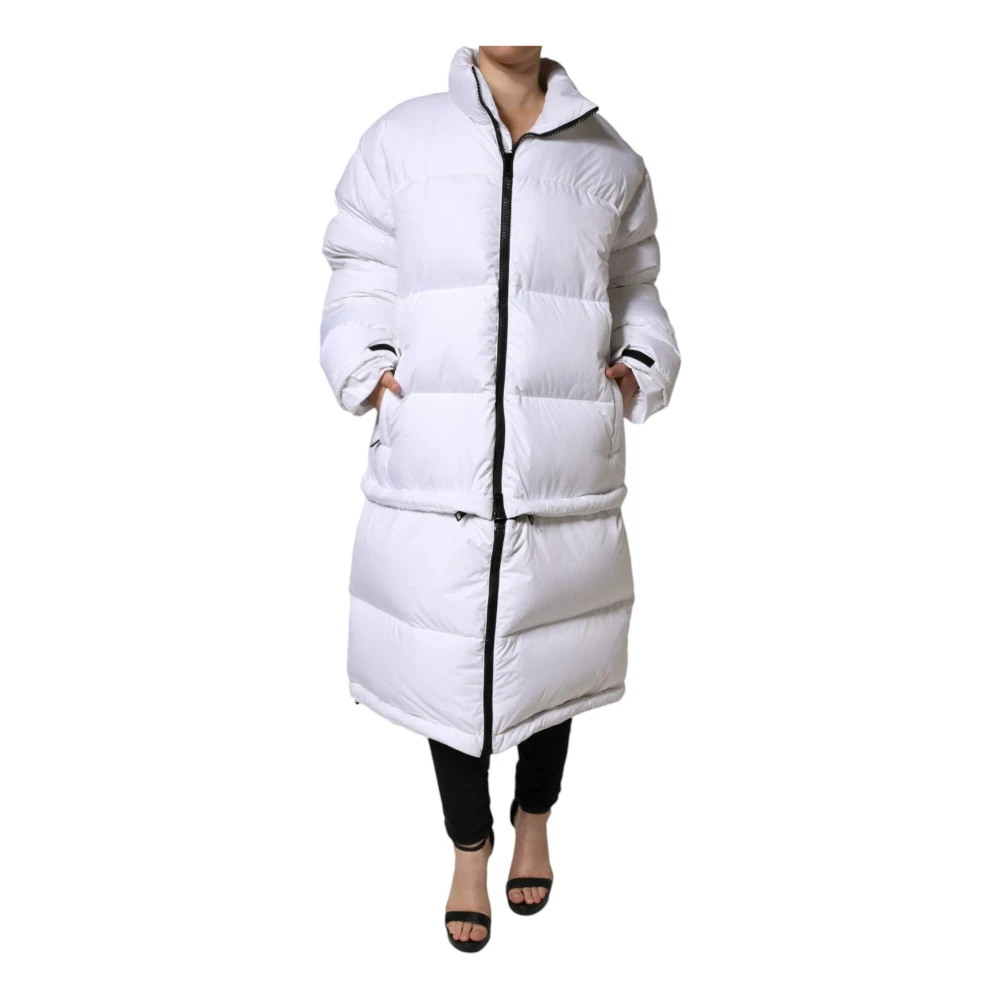 Dolce & Gabbana Women's White Quilted Puffer Jacket With Logo - Parkas - S - Coats