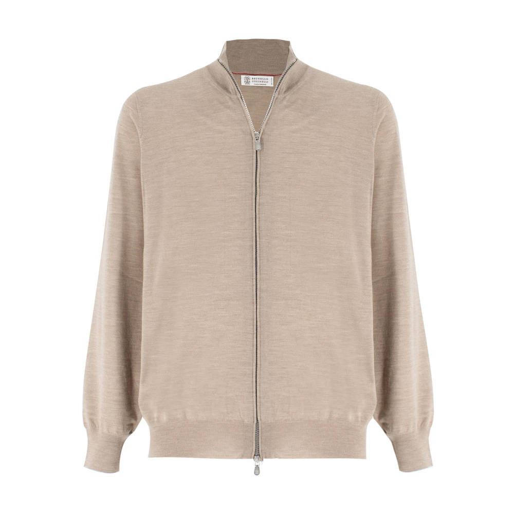 BRUNELLO CUCINELLI Zachte getextureerde cardigan met gegoten rits Beige Heren