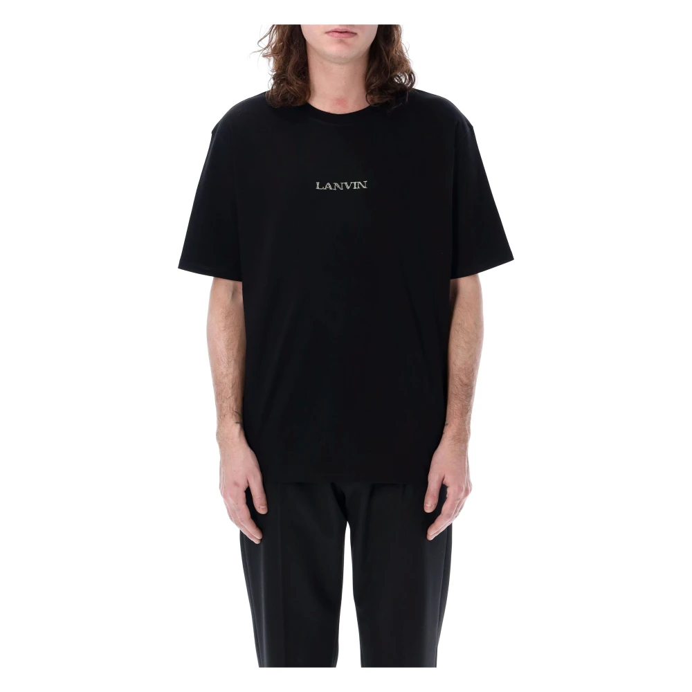 Lanvin Zwart Katoenen T-Shirt met Geborduurd Logo Black Heren