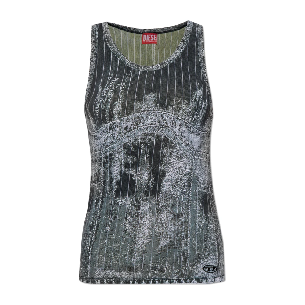 Diesel Top met print T-Stripe Gray Dames