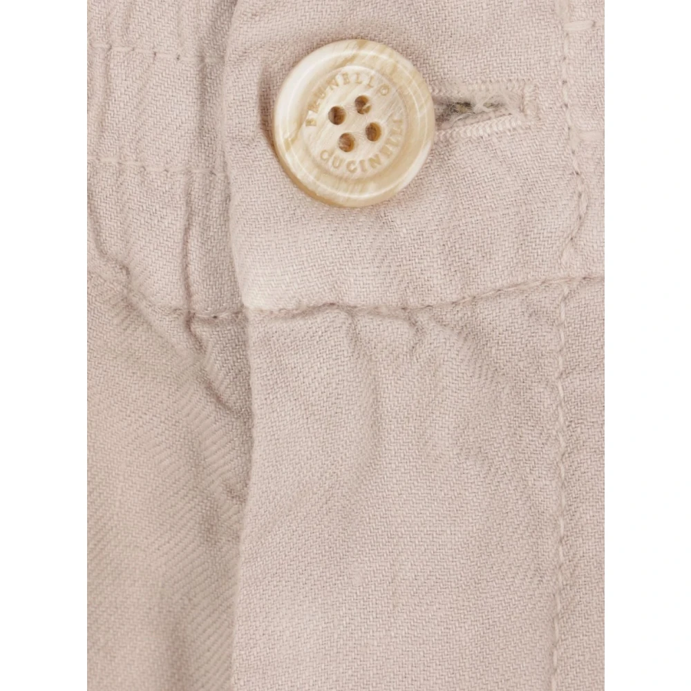 BRUNELLO CUCINELLI Beige Linnen Gabardine Elastische Taille Shorts Beige Heren