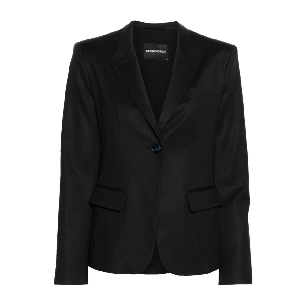 Emporio Armani Women's Blue Cotton Blend Single-Breasted Blazer - Blazers - M - Jackets