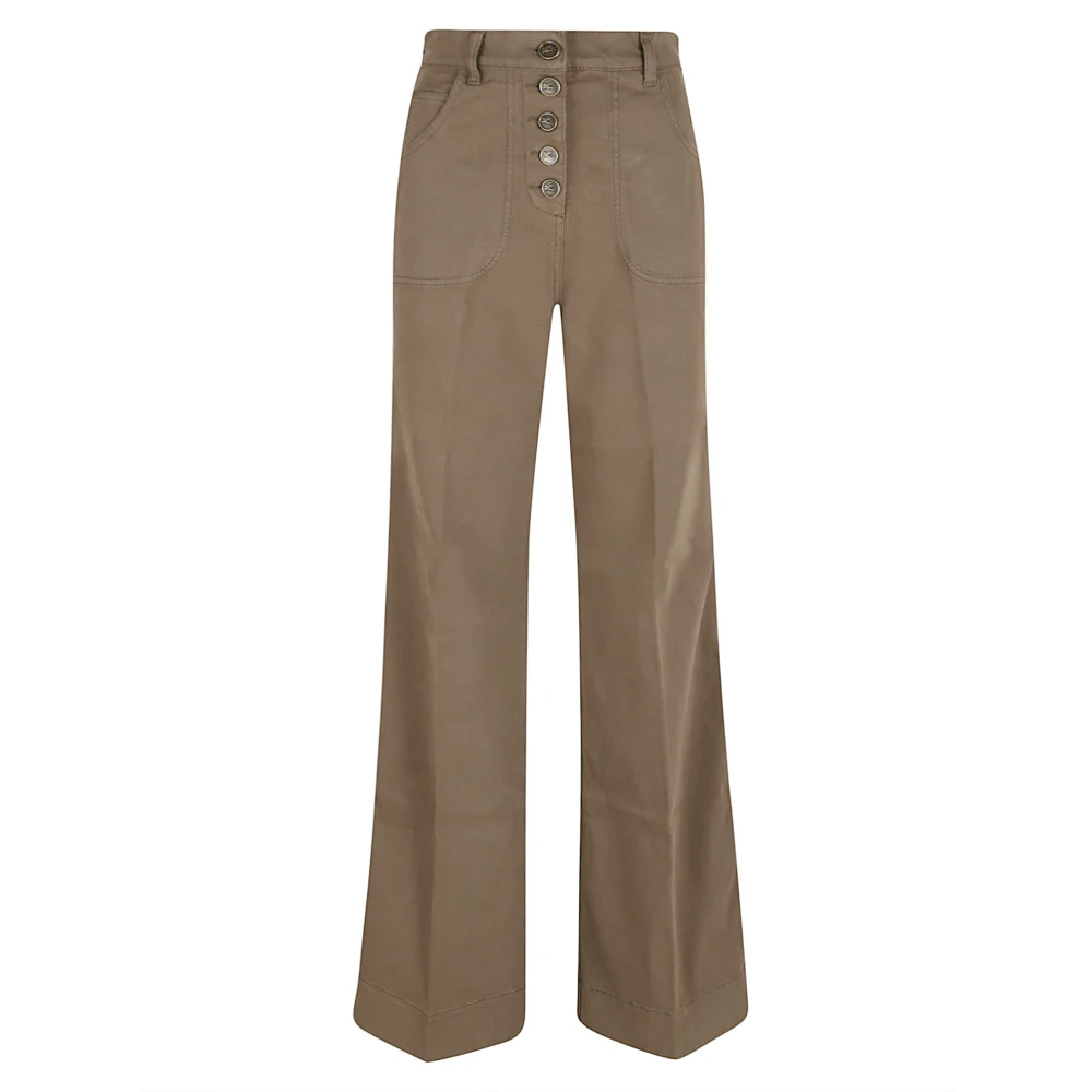 Etro Women's Green Flared Denim Jeans With Pegaso Buttons