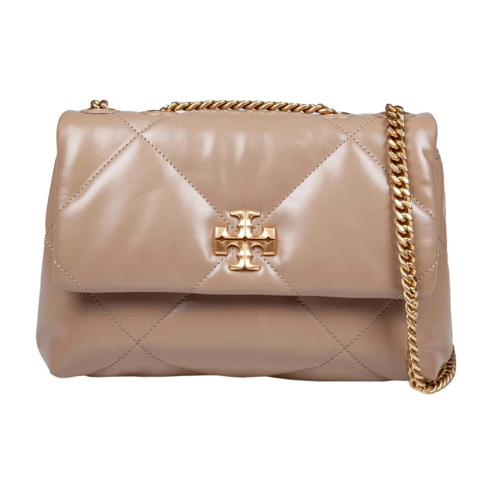 TORY BURCH Diamantgestikte leren schoudertas Beige Dames