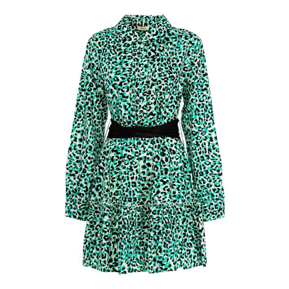 Fracomina Korte jurk met dierenprint riem Green Dames