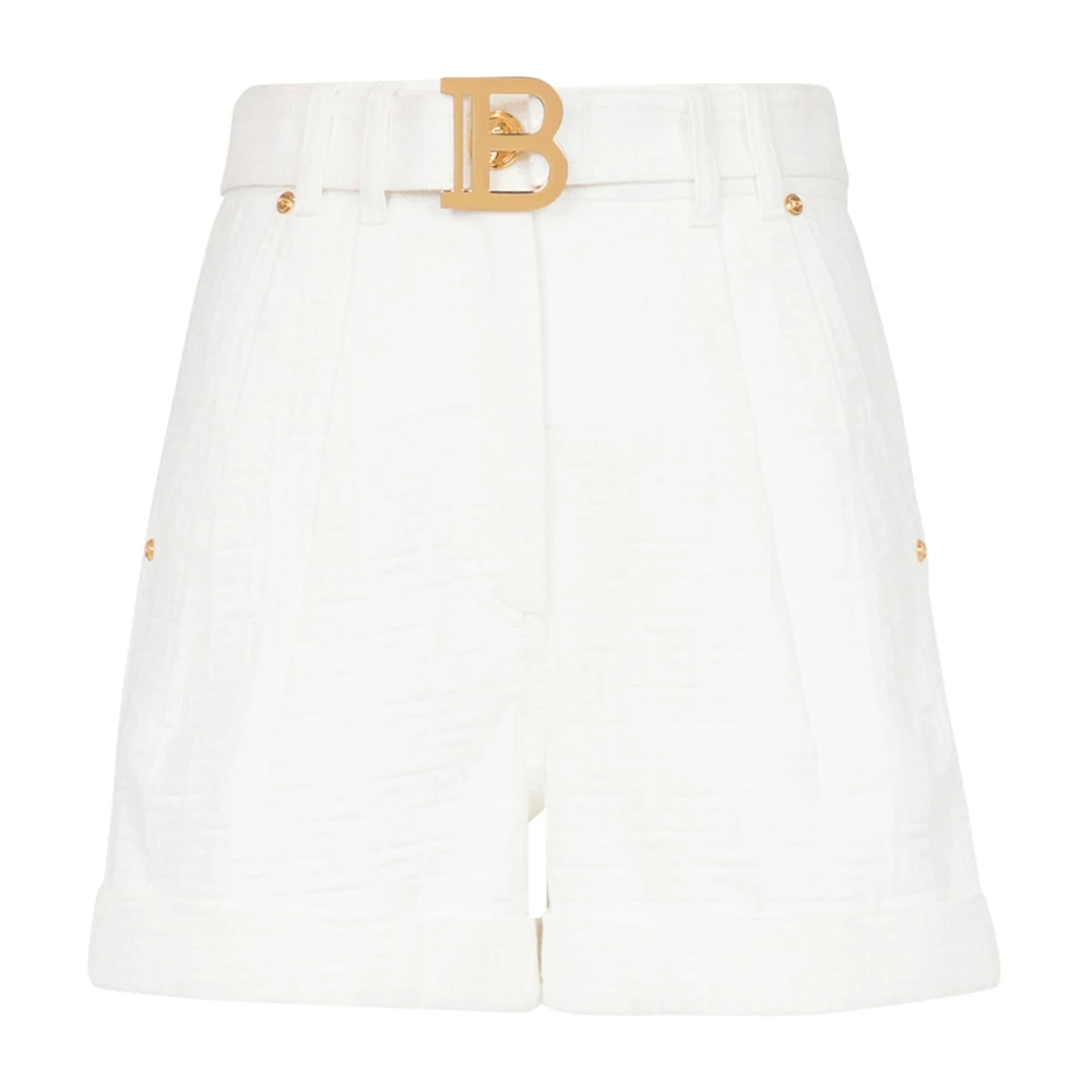 Balmain Denim high-waisted shorts met gesp White Dames