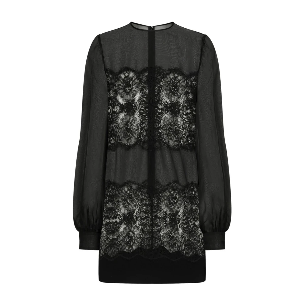 Dolce & Gabbana Zwarte Zijde Blend Organza Jurk Black Dames