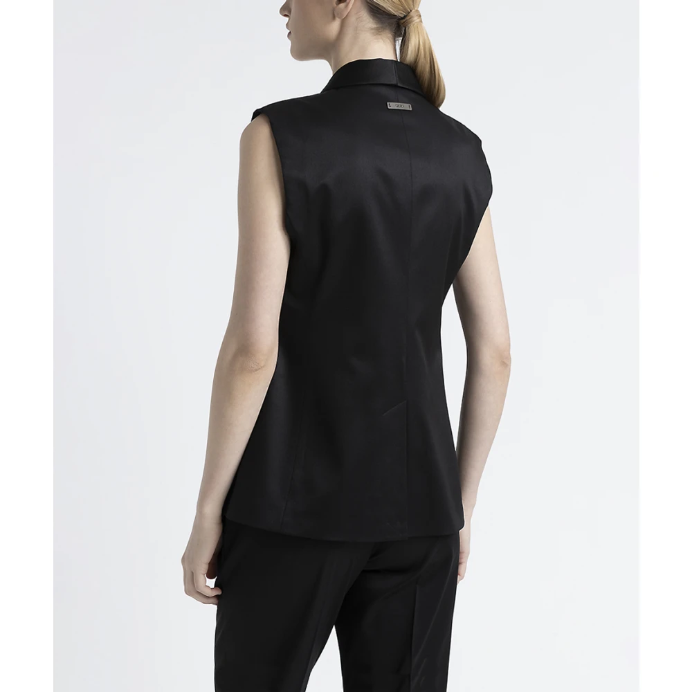 PESERICO Viscose en wol keperstof enkelborst gilet Black Dames