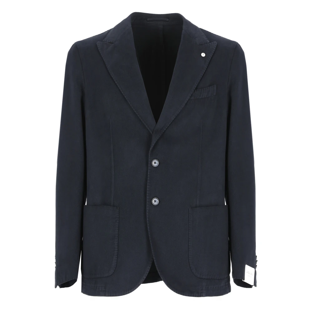 Lubiam Blauwe Geribbelde Jas Peak Revers Blue Heren
