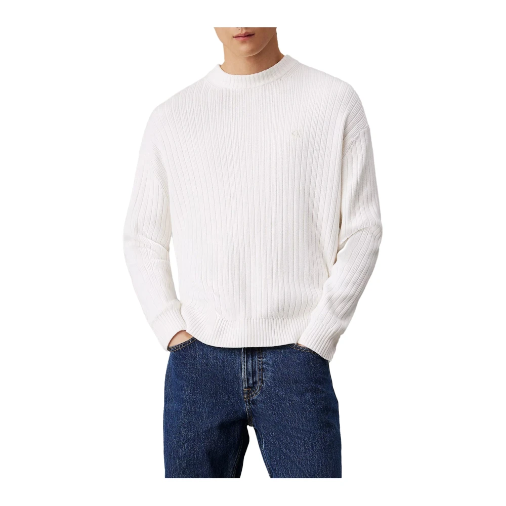 Calvin Klein Jeans Geribbelde katoenen herentrui White Heren