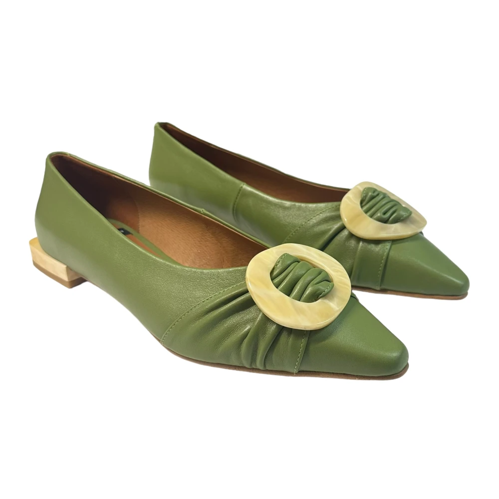 Angel Alarcon Beige Puntige Ballerina Platte Leder Green Dames