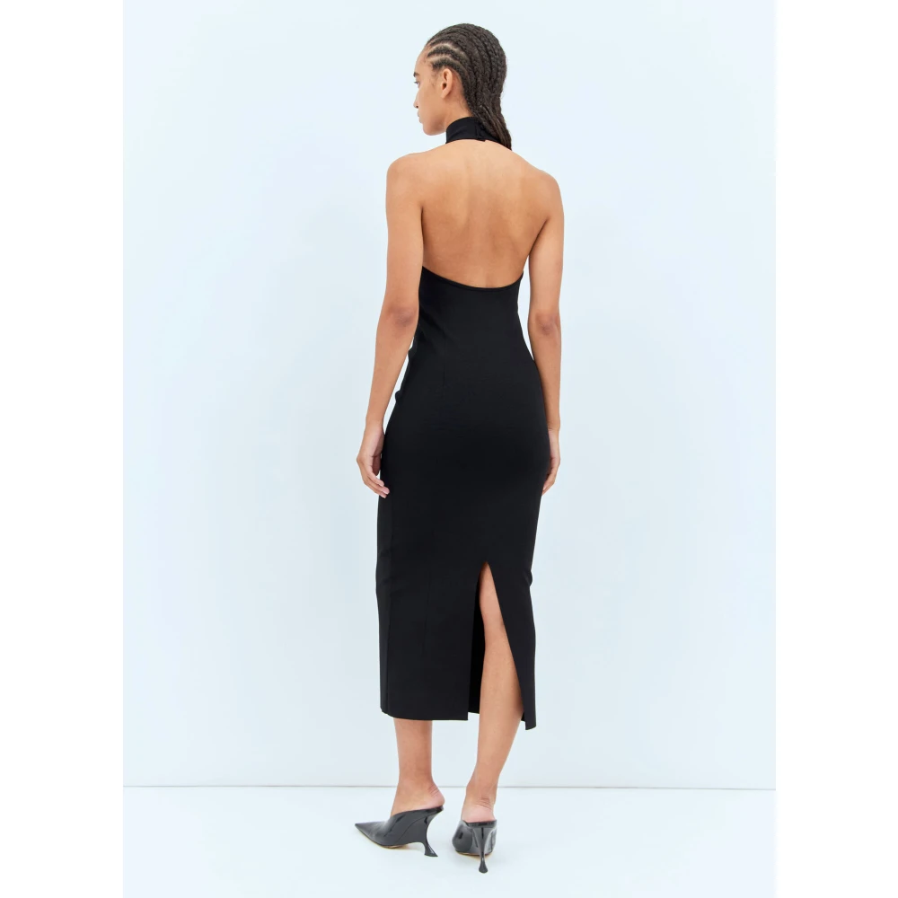 Khaite Geribbelde Halternek Midi Jurk Black Dames