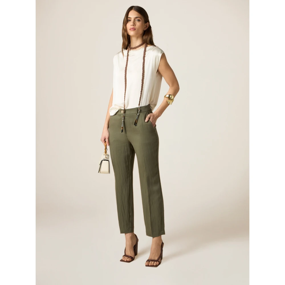 Oltre Tencel Blend Skinny Broek Green Dames