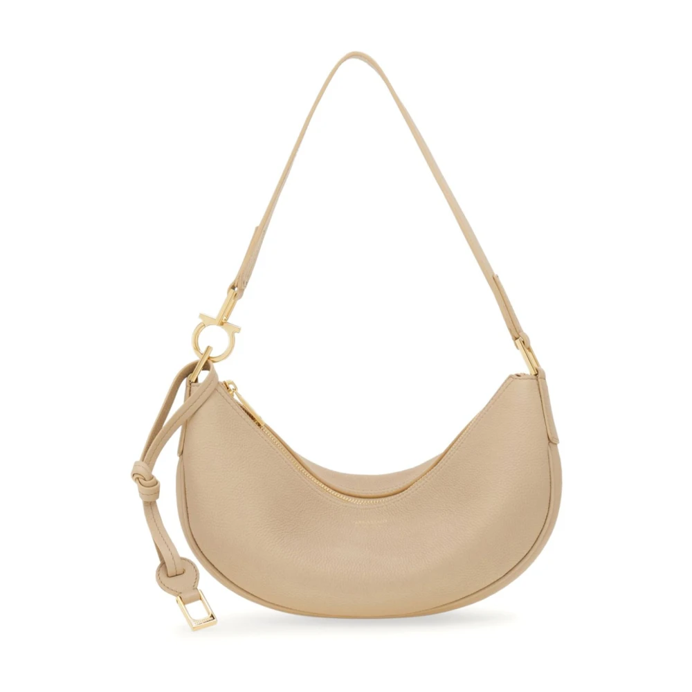 Salvatore Ferragamo Beige Hammared Läder Hobo Väska Beige, Dam