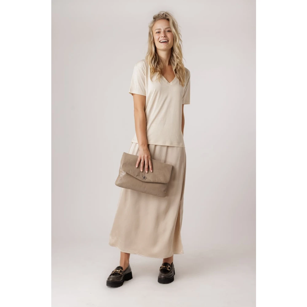 No man's land Woestijn Satijnen Midi Rok met Zijsplitten Beige Dames