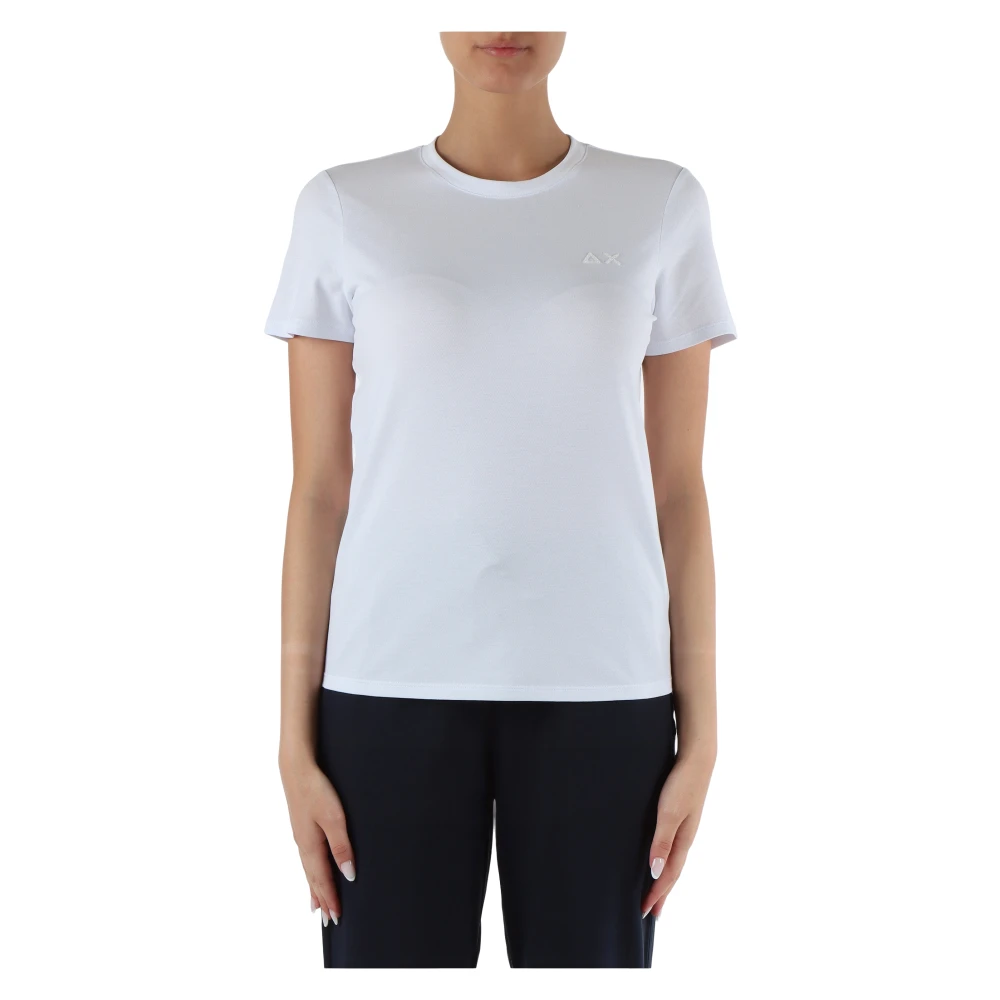 Sun68 Piqué Katoenen T-shirt met Strass Logo White Dames