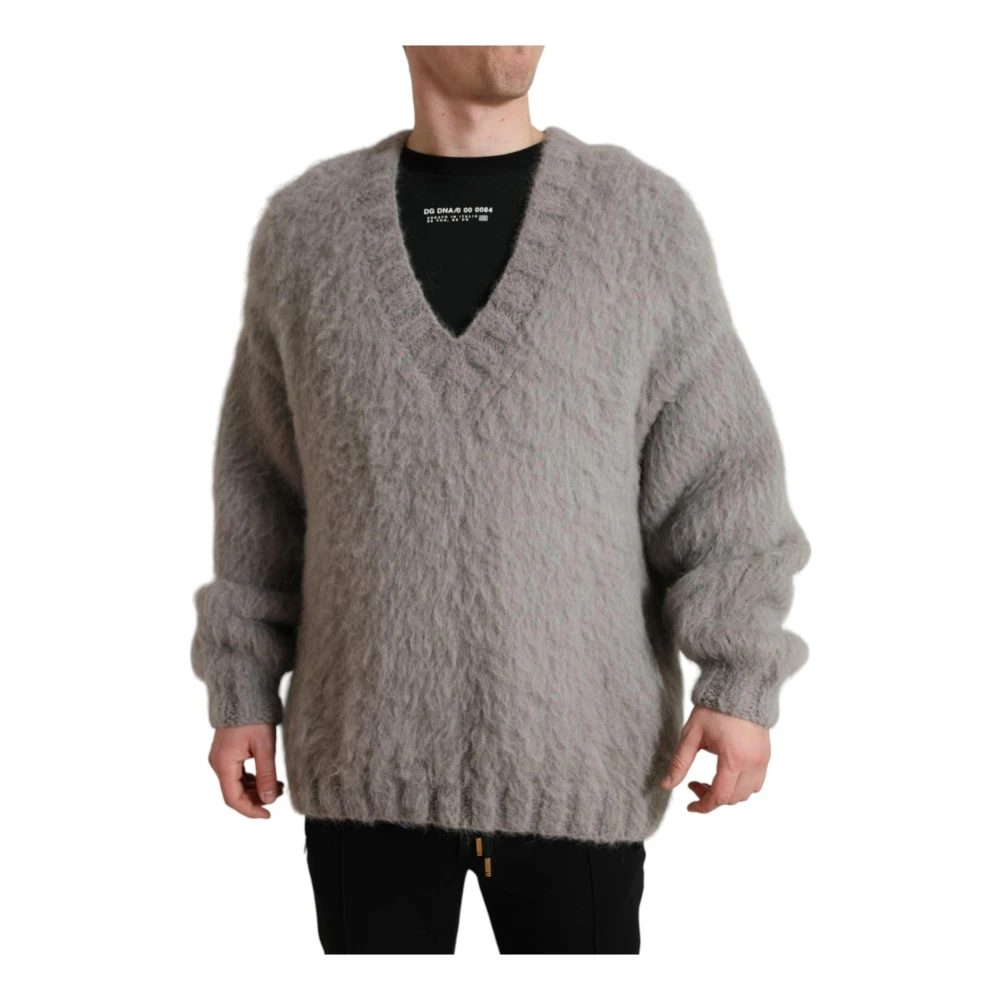 Dolce & Gabbana Grijze Alpaca V-hals Pullover Sweater Gray Heren