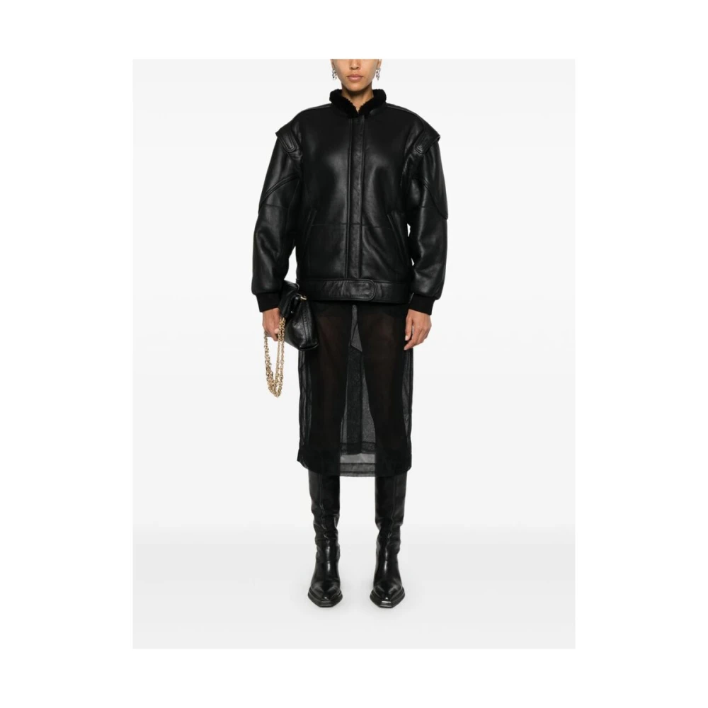 IRO Shearling Trim Leren Jas Black Dames
