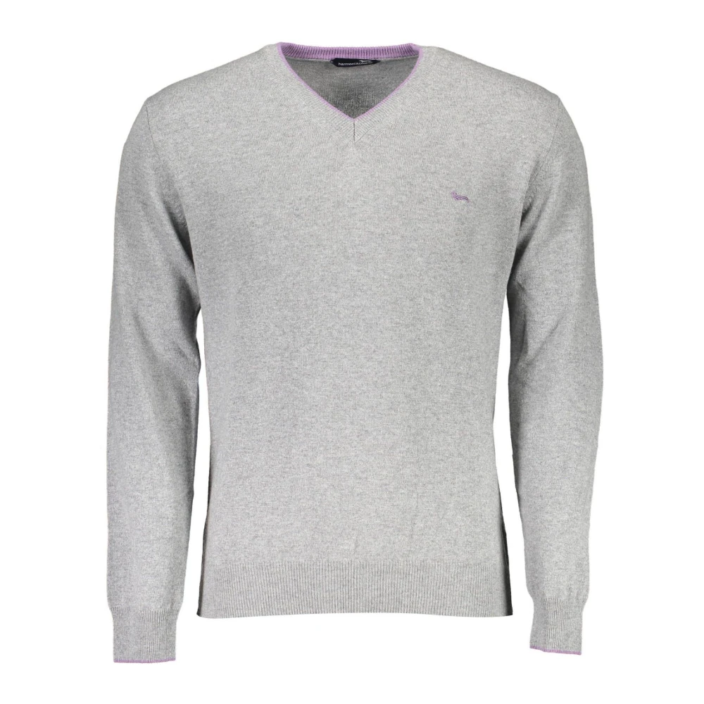 Harmont & Blaine Men's Gray V-Neck Knitwear,, Wool Shirt With Contrasting Details And Embroidery Extra Large