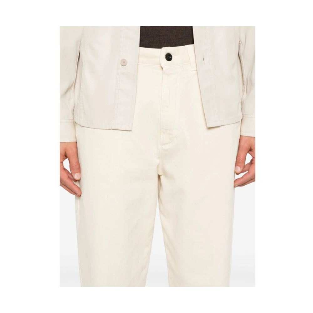 Incotex Beige Canvas Logo Geborduurde Broek Beige Heren