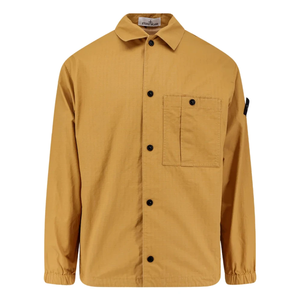 Stone Island , Light Jackets, Male, Yellow, M, Double-Coated Cotton Ripstop Overshirt - Image 2
