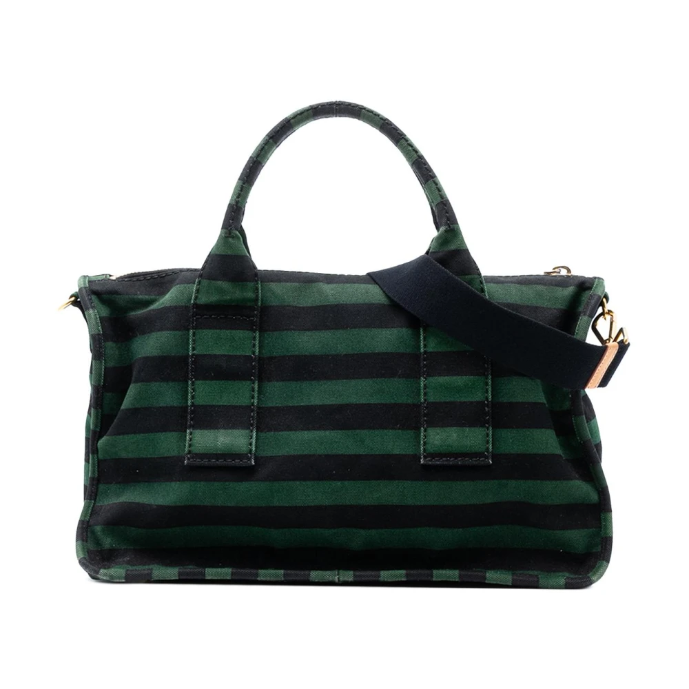 Prada Vintage Women's Green Vintage Handbags, One Size, Pre-Owned Striped Carryall Tote